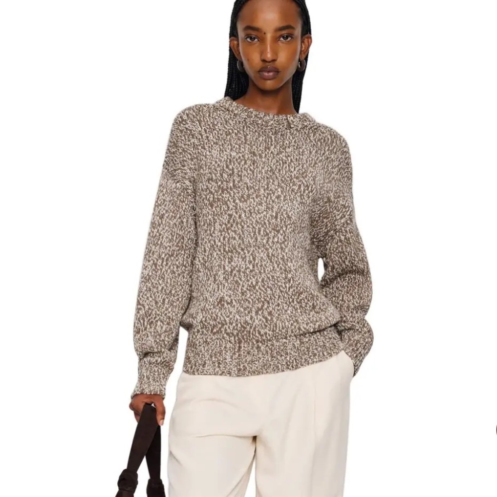 Reformation Marled Brown and Cream Crewneck Sweater